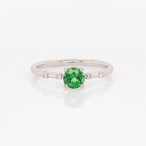 Tsavorite Garnet Ring in 14K Solid Gold with Natural Diamond Accents - Picture 5 of 8